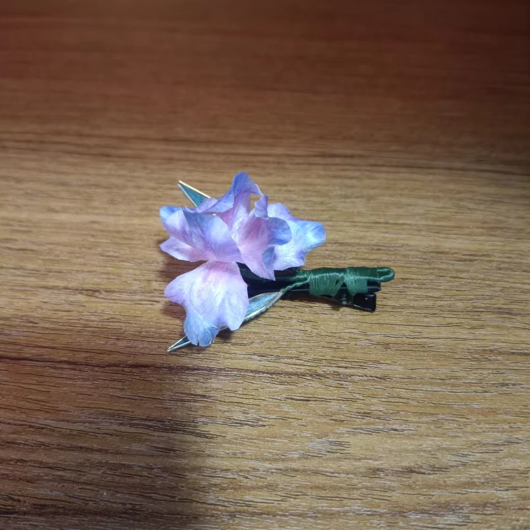 73 非遗紫色鸢尾花小边夹掐丝绒花蚕丝点翠流苏发簪发饰日常百搭