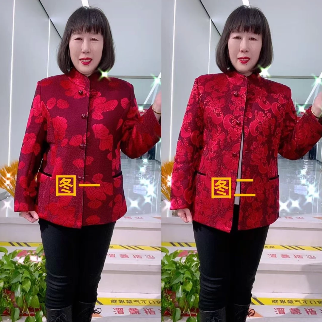 中老年妈妈秋冬加棉加厚喜庆婚宴中式外套