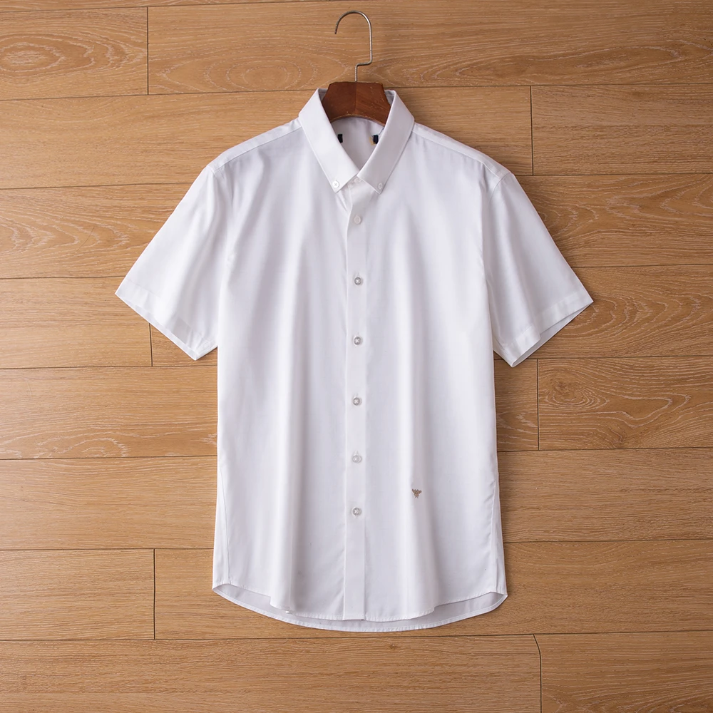 H品质男装！纯白格子衬衫男短袖衬衣夏季透气商务休闲上衣男士半袖