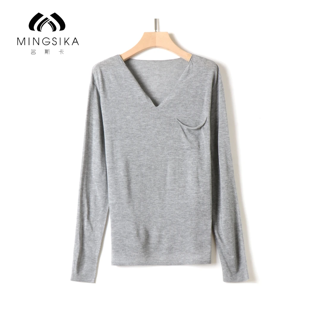 MINGSIKA/名斯卡亚麻+莱赛尔 长袖V领针织大头衫 5AM881-R1492