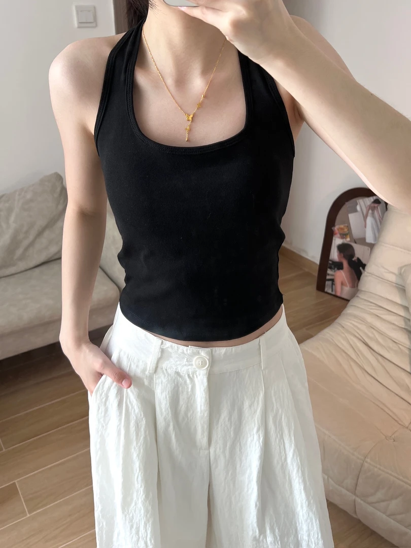 十六的衣衣挂脖吊带自带胸垫棉质内搭背心辣妹吊带纯色修身004