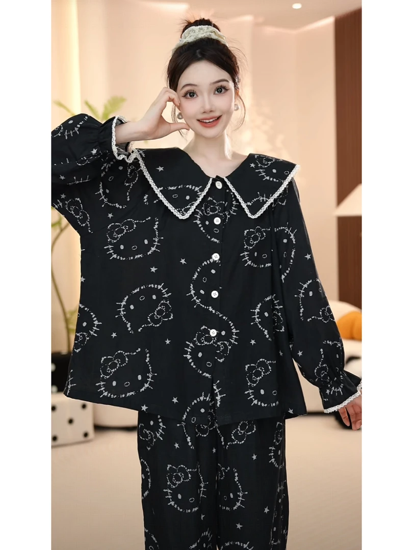 【Black&KT】时尚高定秋季轻奢新款长袖长裤款家居服睡衣女套装