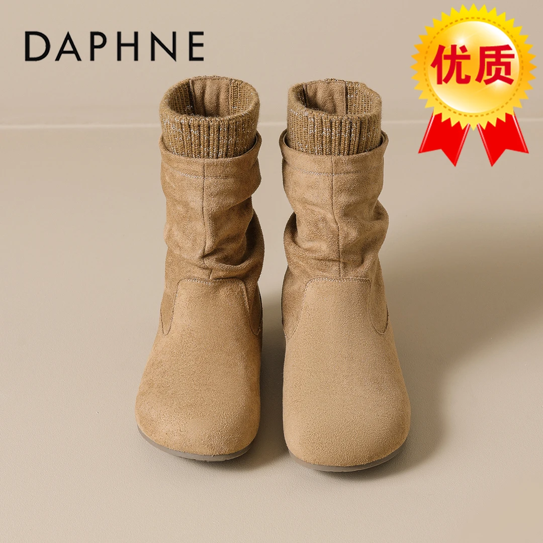达芙妮平底短靴子2025今年流行鞋子爆款美拉德秋冬超火软底堆堆靴