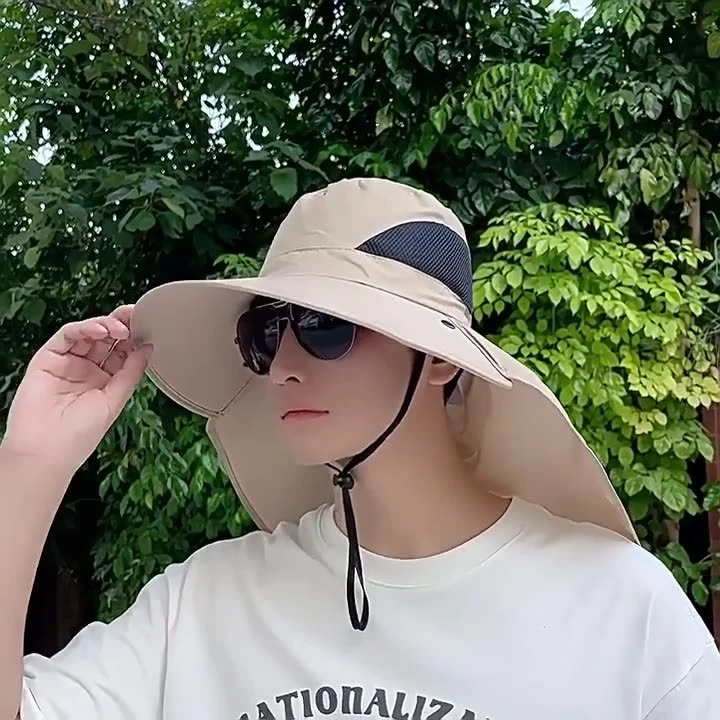 钓鱼帽男夏季防紫外线户外出游遮阳帽子钓鱼遮脸帽大檐帽