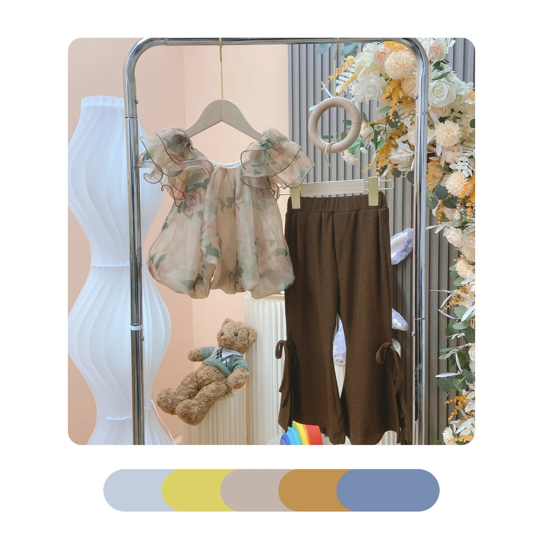 女童夏季吊带25年儿童夏装飞袖娃娃衫上衣套装时尚夏款日常韩版