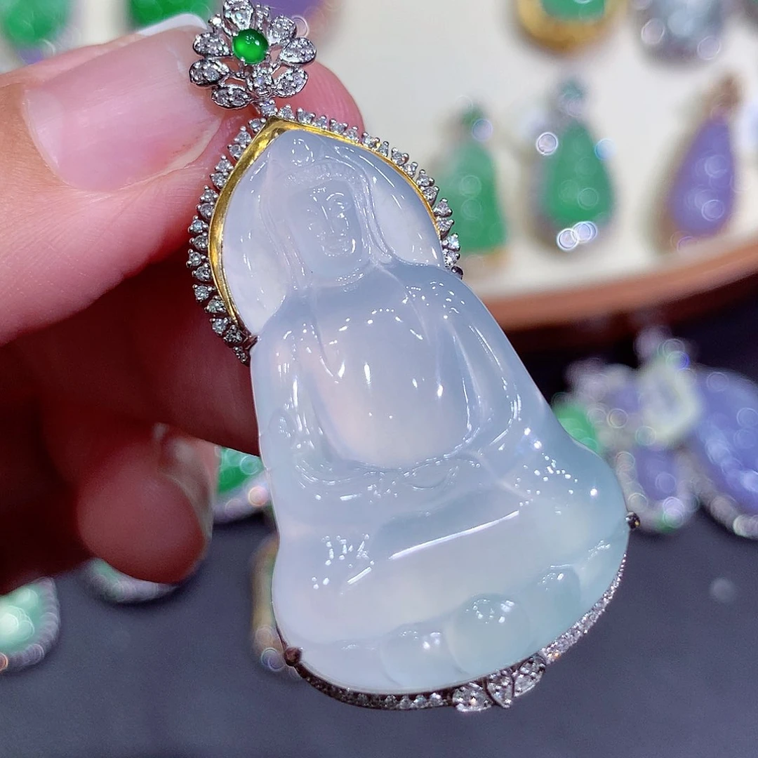 翡翠18K金镶嵌吊坠(不含链)