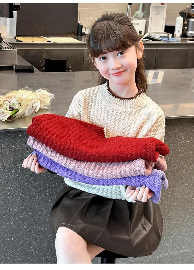 女童加绒加厚秋冬毛衣新款女大童打底衫内搭毛线衣上衣儿童针织衫