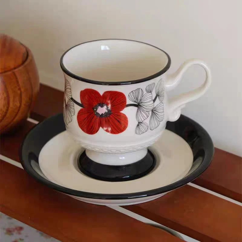 中古风陶瓷咖啡杯碟 复古下午茶杯子 手冲碟子 拿铁杯ins网红餐具