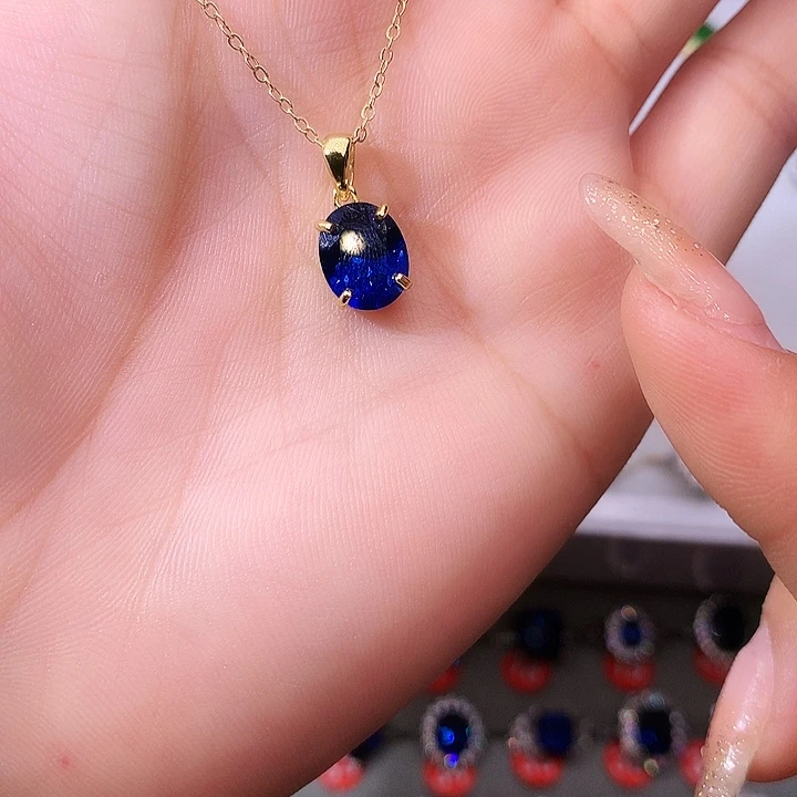 蓝宝石吊坠(赠链)银S925镶嵌