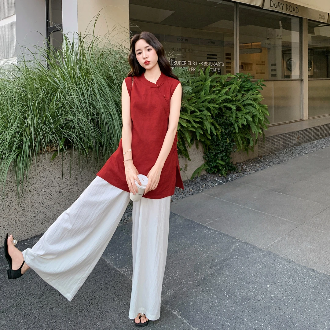 UQS纯欲慵懒风套装夏季新中式阔腿裤套装凉快高级感两件套套装