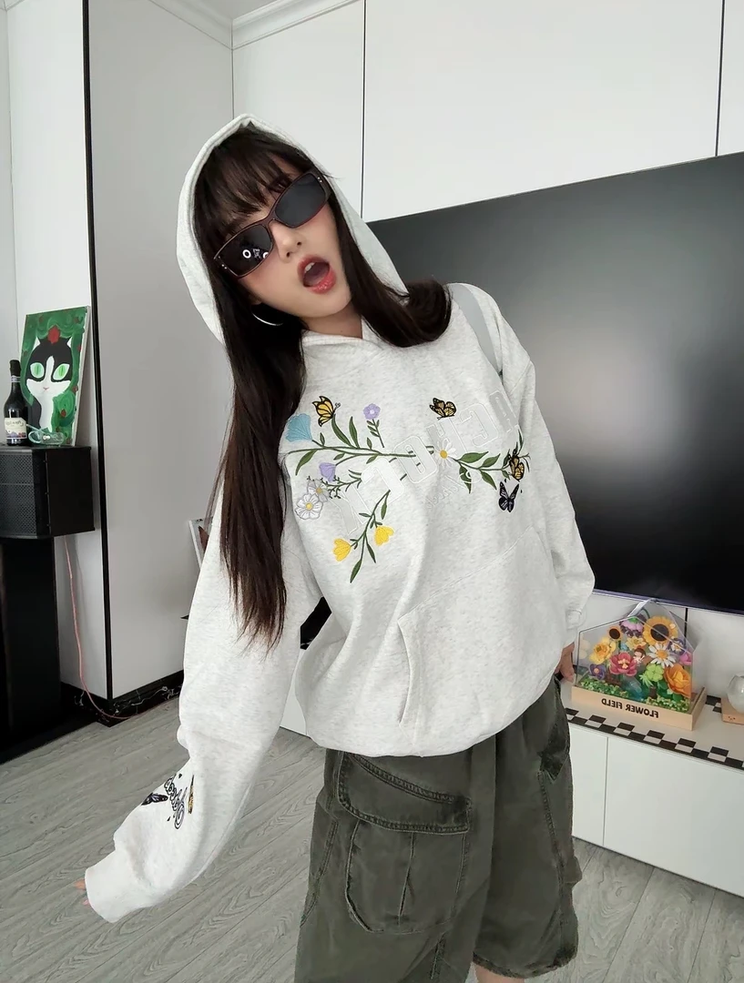 【伊娃的店】A家.新中式花卉加绒连帽卫衣！敲好看！男女同款！微瑕