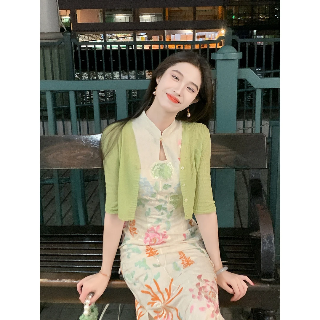 凌茜恣禾【青涟引月】国风新中式绿色水波纹轻盈修身显瘦氛围感开衫