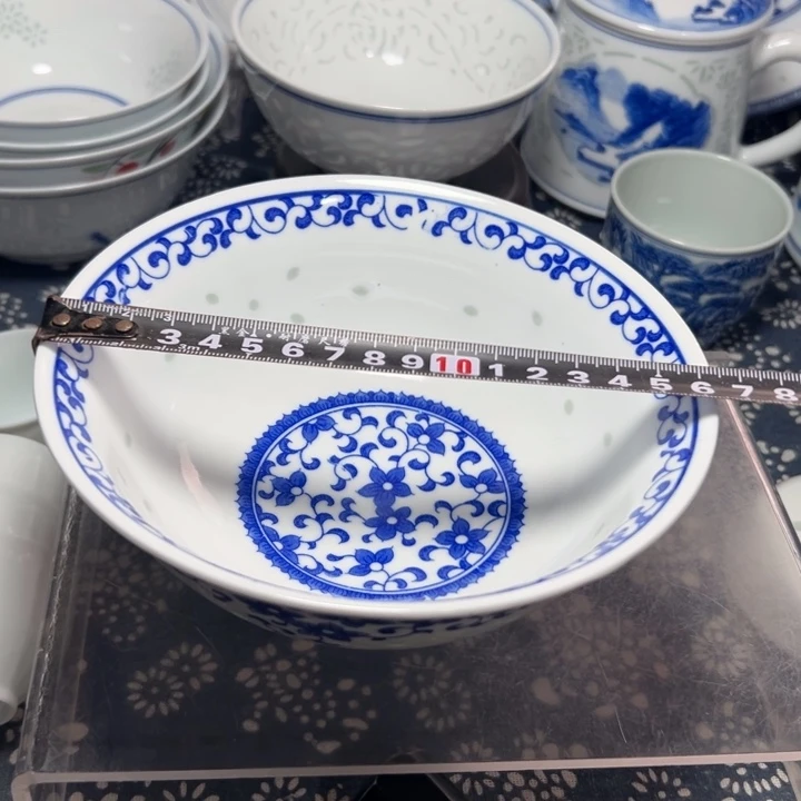 陶瓷青花玲珑6寸紫荆花面碗