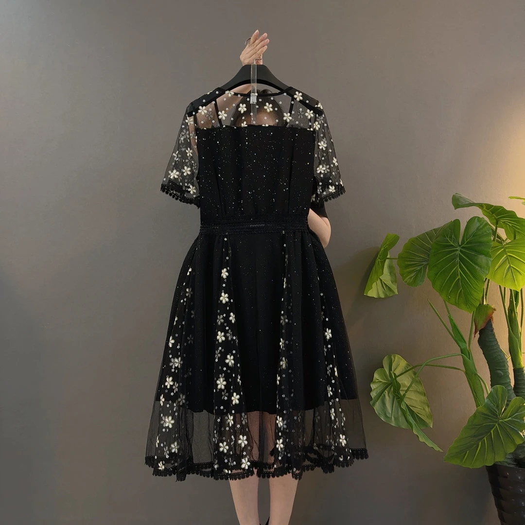 套头抹胸型方领轻熟风拼接连衣裙生日纱裙气质优雅高贵主持人