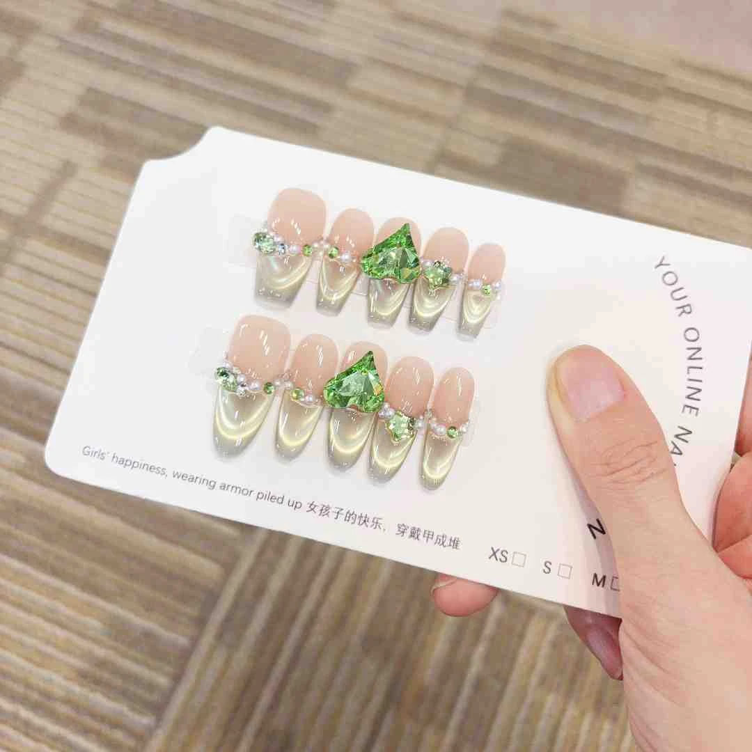 【青苹果】纯手工穿戴甲气质款光疗美甲可拆卸贴片10片装