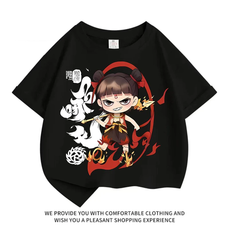 卡通动漫魔童哪吒儿童纯棉短袖T恤2025夏季新款休闲宽松打底衫潮