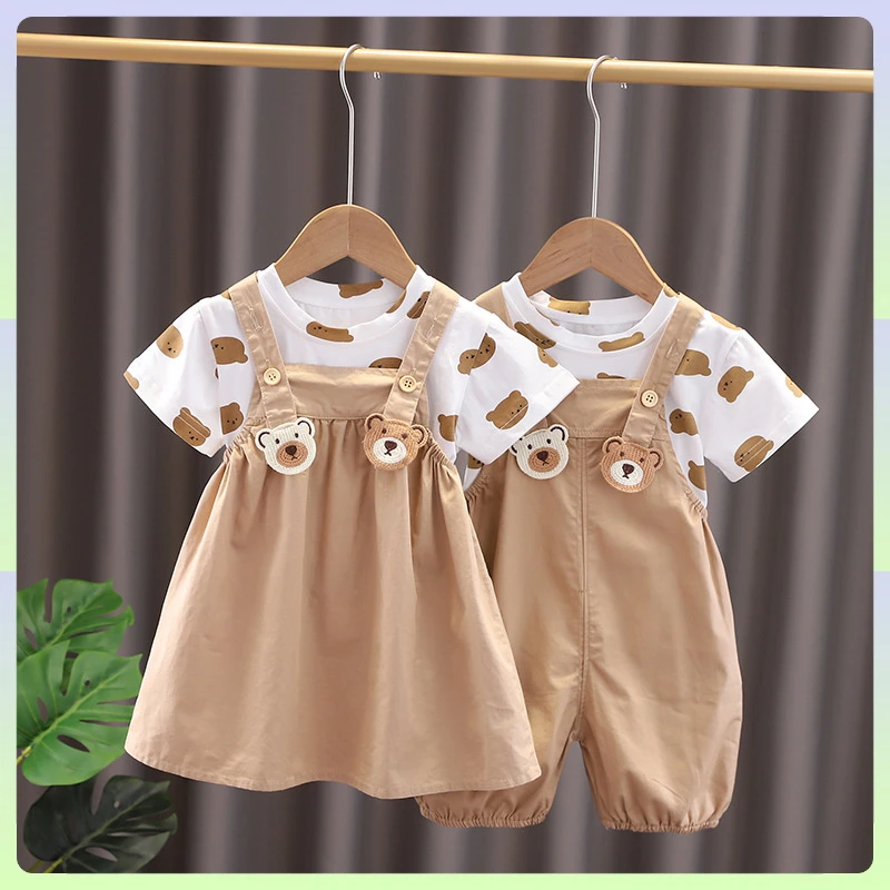 儿童童装女童洋气夏季夏装小童婴儿幼儿背带裤薄款童套装男女童