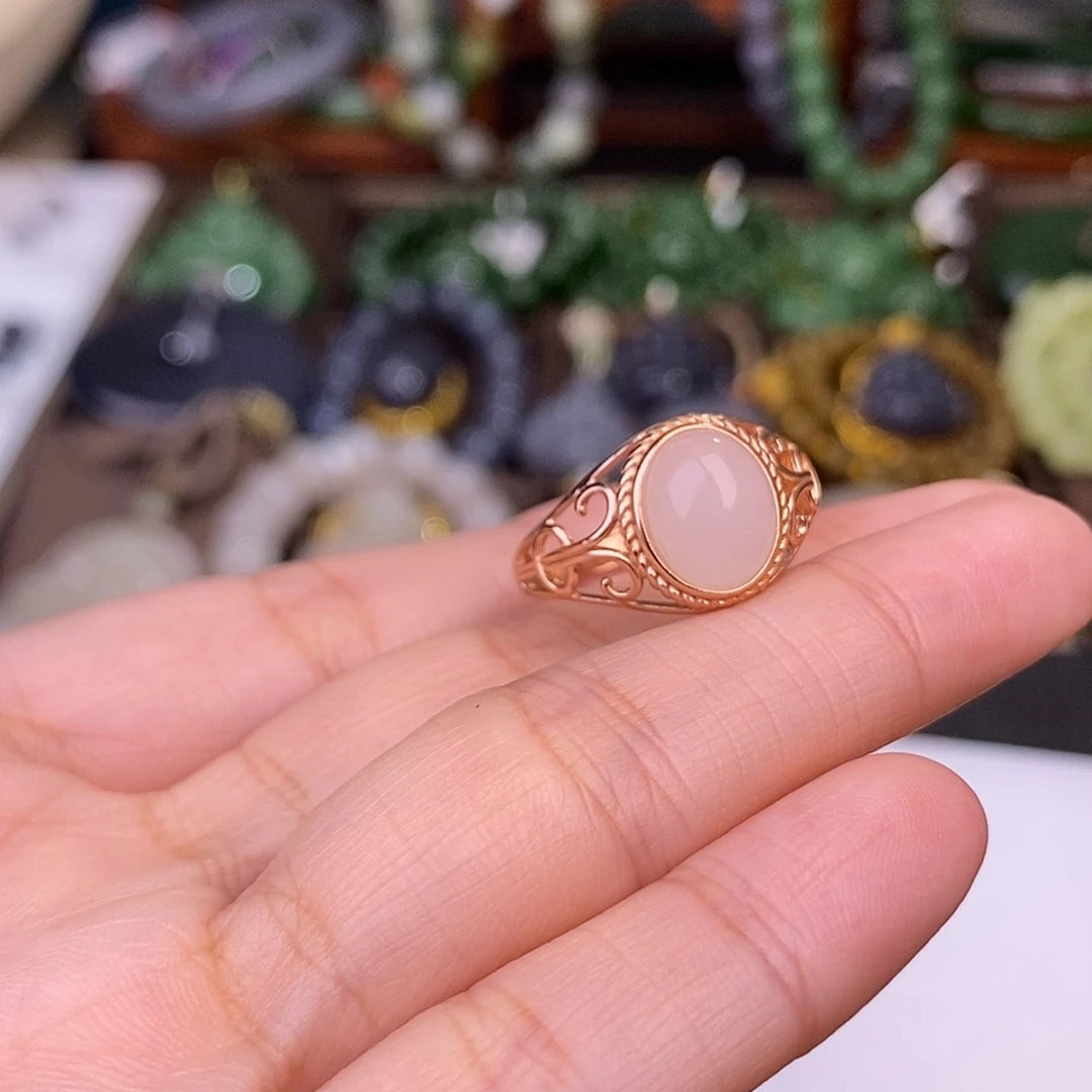 和田玉多样性发一 925.银藕粉戒指未镶嵌