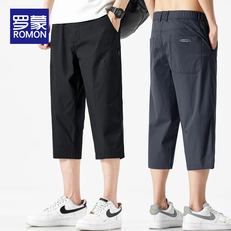 罗蒙男士七分裤夏季薄款宽松直筒中裤男款男冰丝透气休闲短裤子男