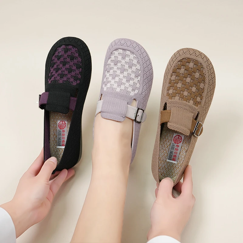 2025新款时尚单鞋女款飞织中老年妈妈鞋单鞋休闲鞋一脚蹬低帮鞋子