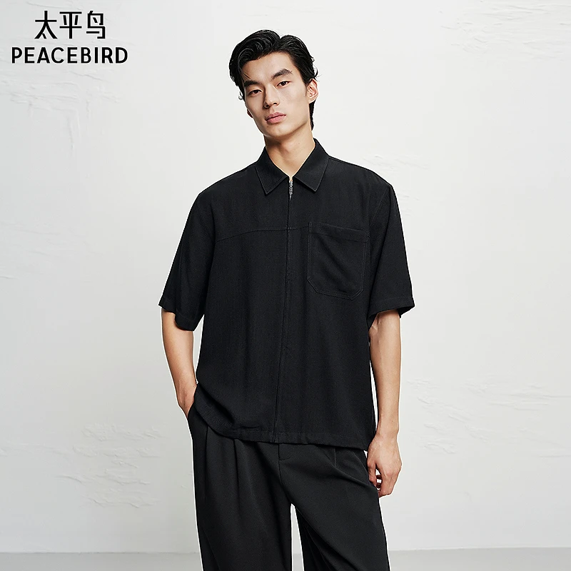 【商场同款】太平鸟男装秋季新款潮流拉链衬衫宽松纯色B1CJF3197
