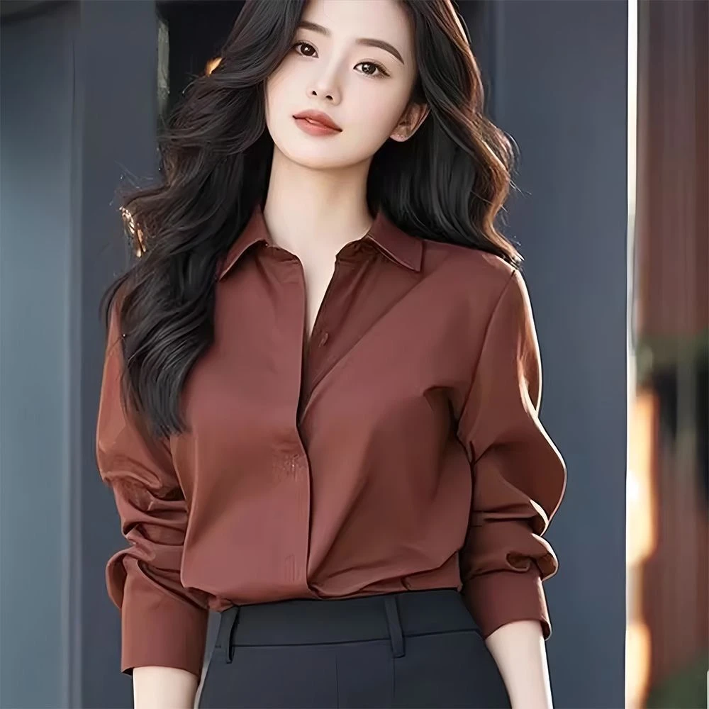 安可拉红色宽松长袖衬衫衬衣女装2025早秋季新款高级感上衣女款