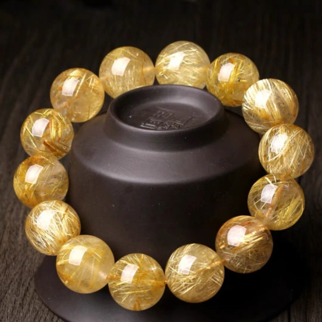 金发晶天然钛晶手链招财金发晶手串男女饰品黄水晶情侣礼物