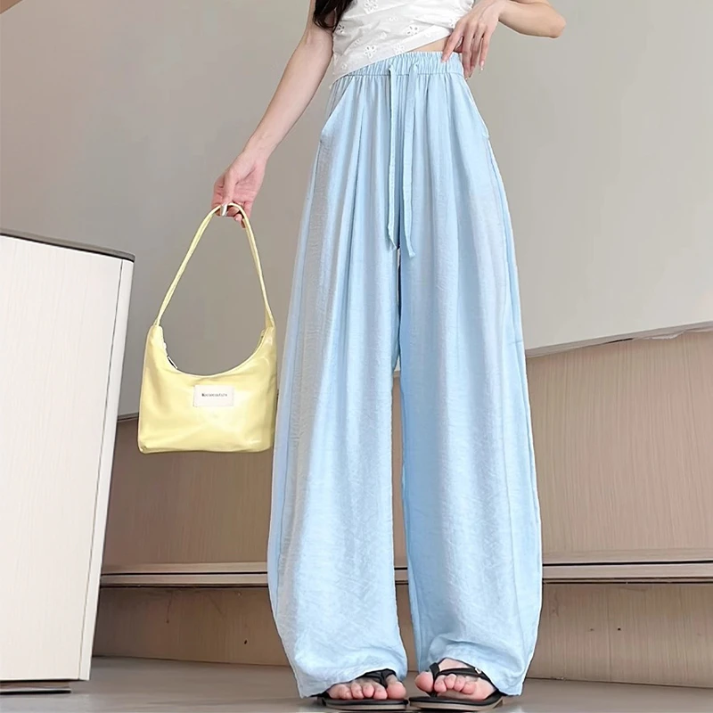 透气慵懒阔腿休闲裤女夏季2025新款高腰垂感拖地宽松百搭长裤