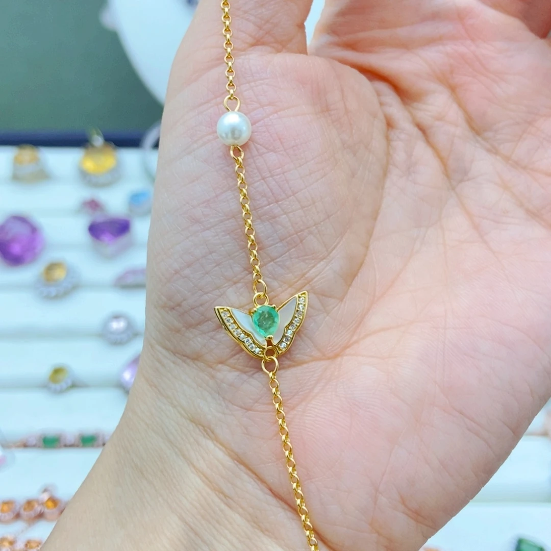 银S925镶嵌手链祖母绿