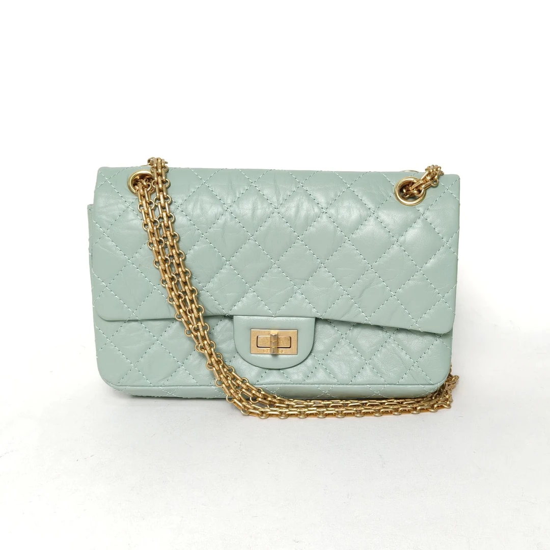 95新 Chanel/香奈儿 【小花黑黑】2.55 口盖包 小号 绿色 25开