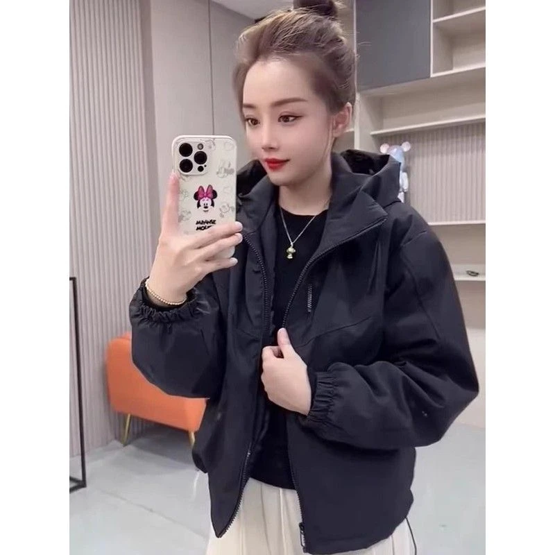 短款夹棉外套女2025秋冬新款双拉链加棉冲锋衣休闲时尚小个子棉衣