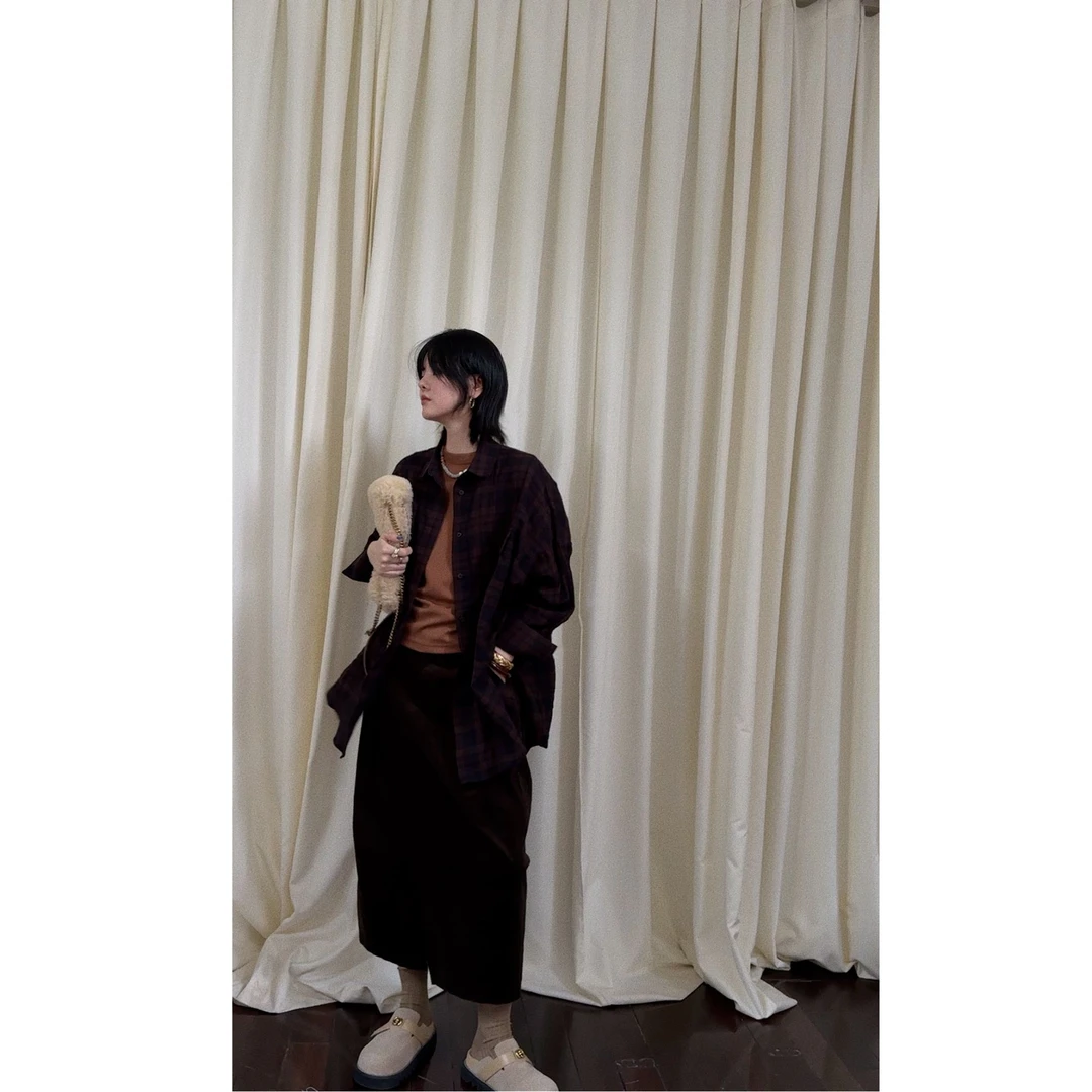 棕咖秋冬磨毛衬衣 J24C075