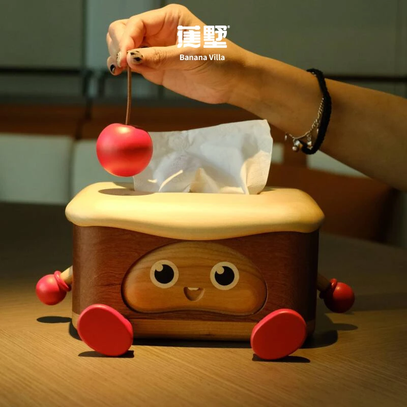 可爱苹果纸巾盒实木雕刻实用家居客厅摆设摆件复古木质可爱造型