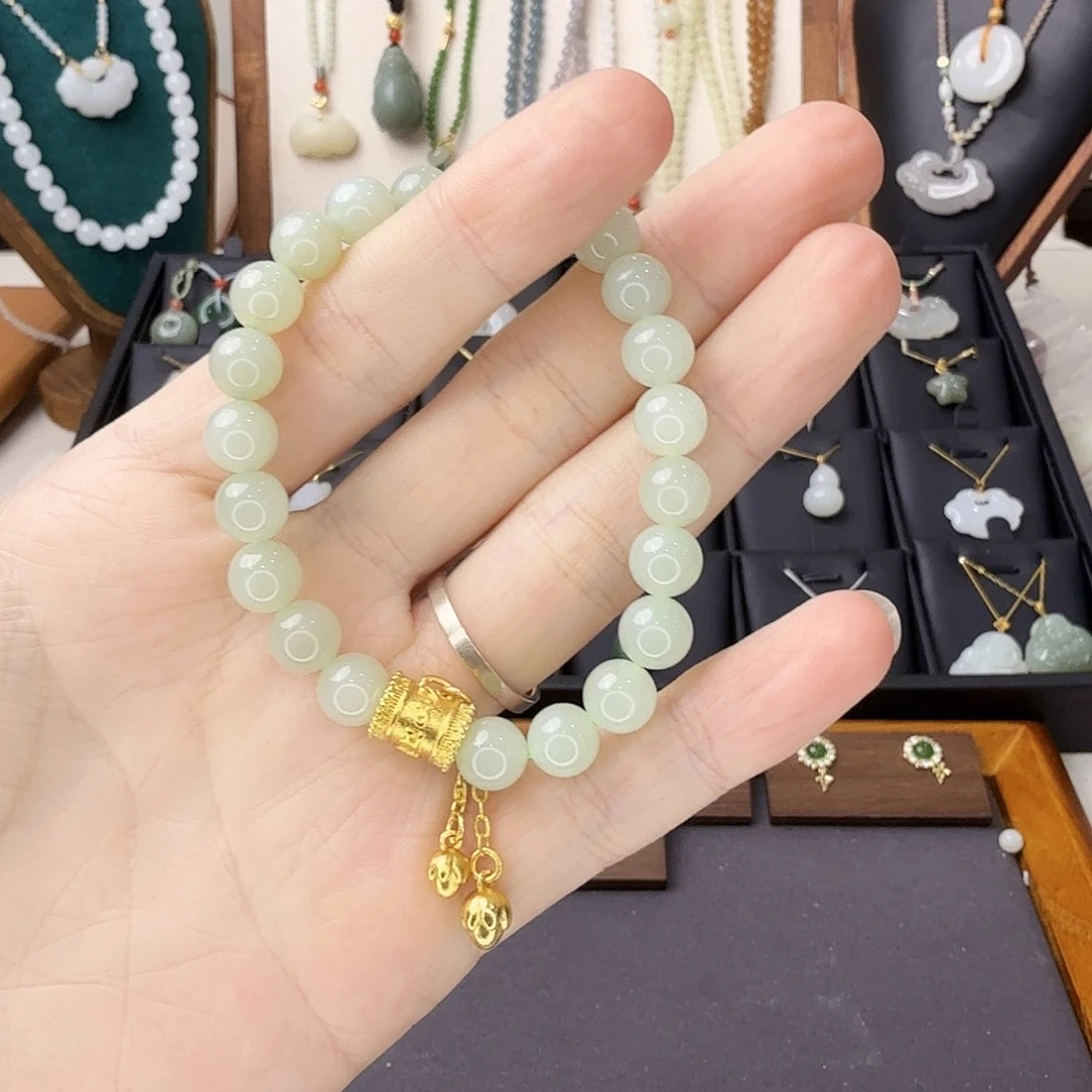 和田玉（糖玉）银S925镶嵌手链