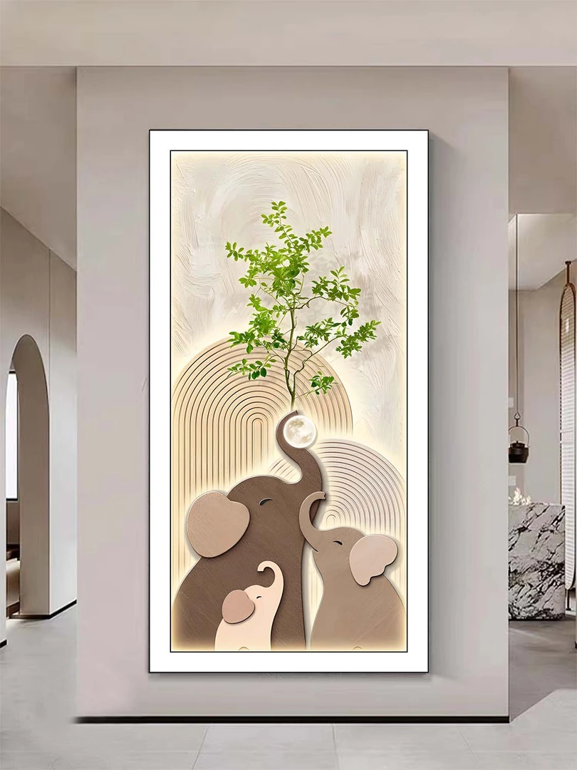 现代简约奶油新中式入户玄关走廊过道装饰画皮革微雕肌理画3d立体
