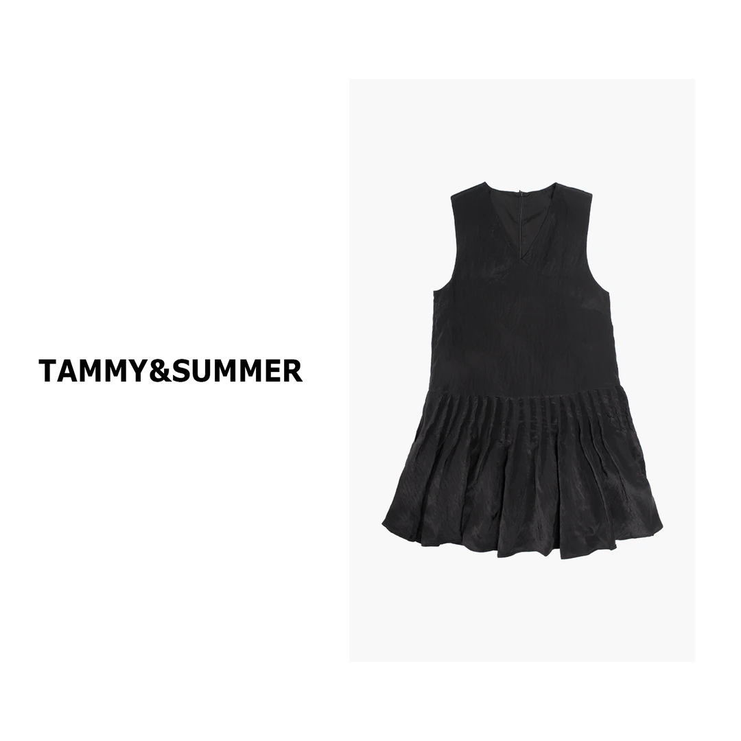 【Tammy&Summer】无袖气质百搭时尚V领连衣裙百褶显瘦背心裙5155