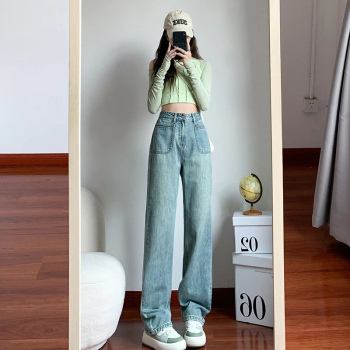 复古怀旧高腰阔腿牛仔裤女2025春季新款宽松显瘦直筒百搭拖地长裤