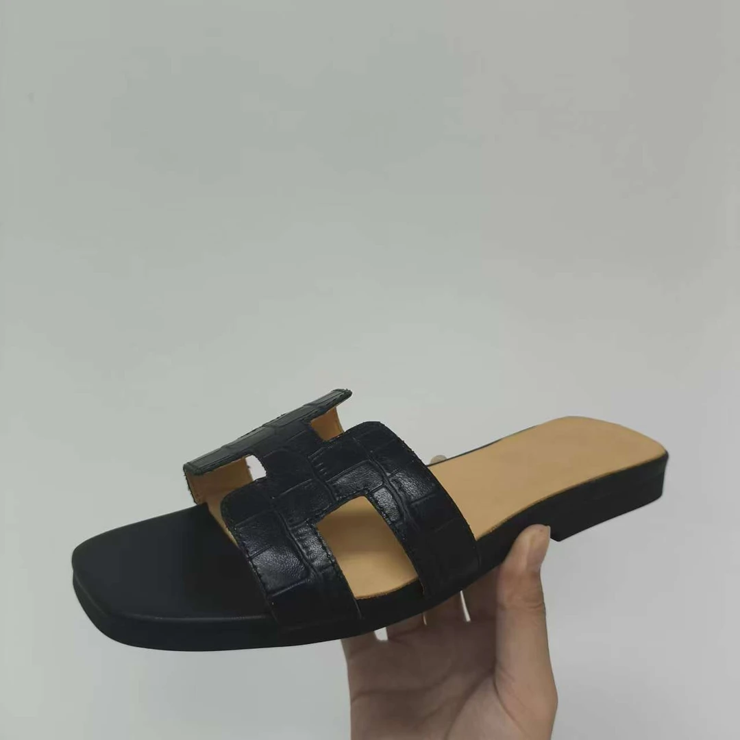 凉拖鞋鞋拖方头经典平底日常夏季黑色浅口一字拖休闲297-1