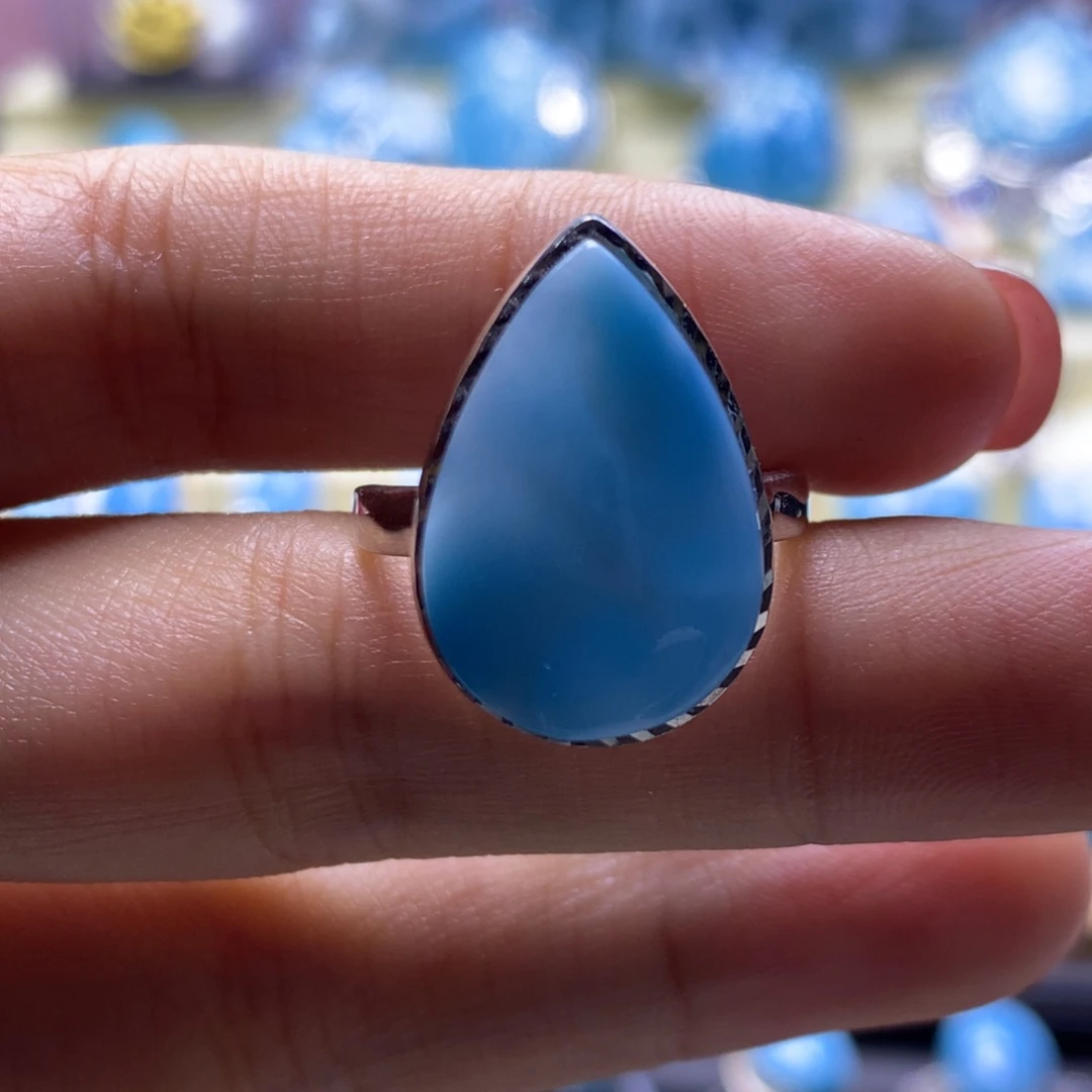 针钠钙石（海纹石）银S925镶嵌戒指水滴戒指色差略异