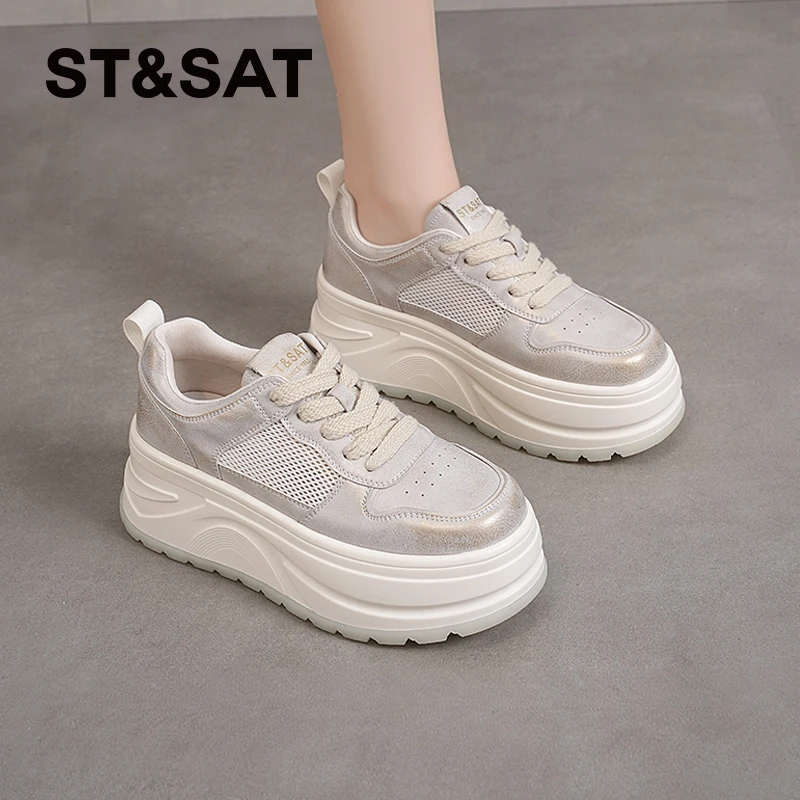星期六小白鞋女士2025新款夏季薄款厚底小个子女鞋松糕休闲板鞋女