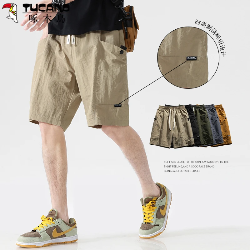啄木鸟工装短裤男士夏季薄款冰丝速干宽松直筒休闲五分中裤外穿