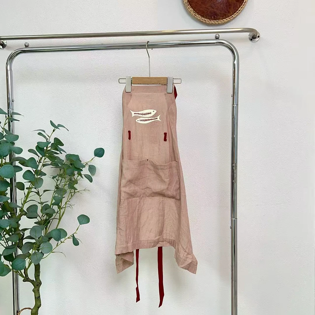 3460帕灰粉长款围裙