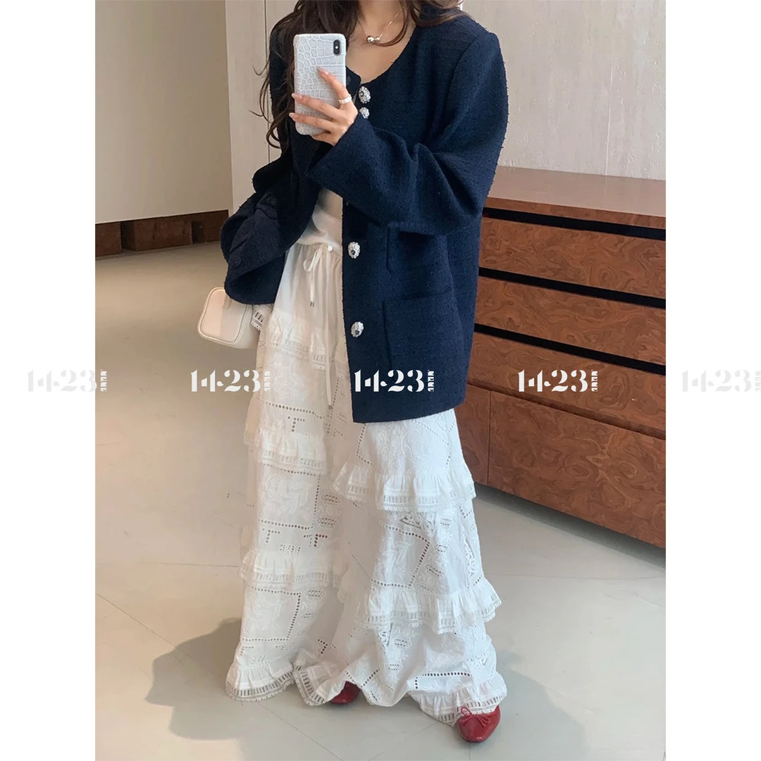 1423【星夜蓝调】经典百搭方形口袋小香风风格气质显瘦短款外套