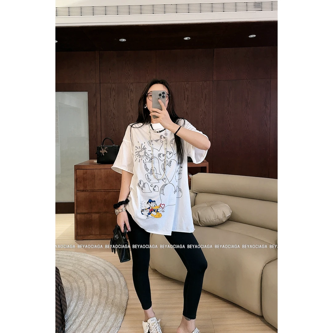 BEYO&CIGA亲肤卡通唐老鸭印花短袖T