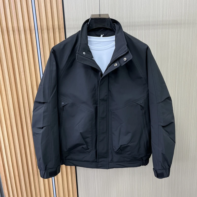 高品质男装立领加棉加厚夹克秋冬季宽松百搭纯色衣服男青年时尚