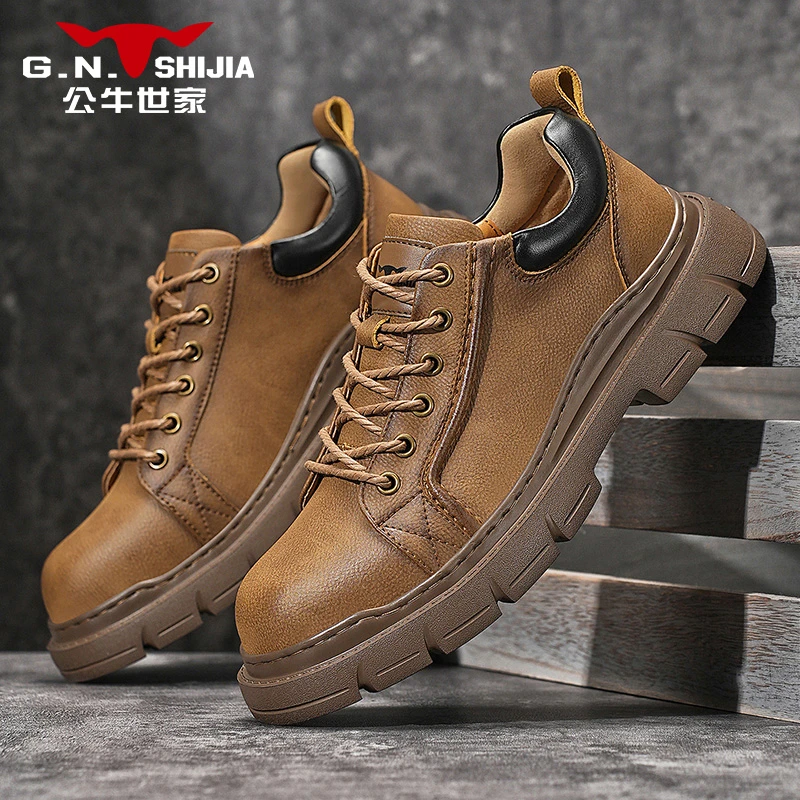 公牛世家男鞋冬季休闲皮鞋男式通勤商务皮鞋英伦工装鞋职场马丁靴