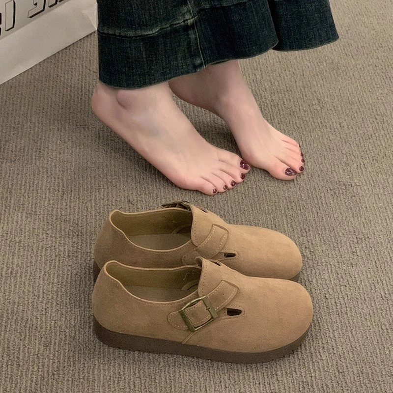 复古软底豆豆鞋女2025春季新款一脚蹬勃肯鞋平底舒适百搭懒人单鞋