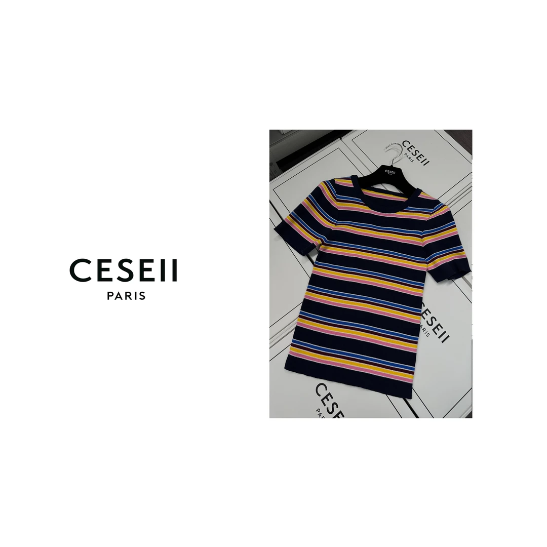 【25XJ206】2025春夏新款顶版纯棉弹力条纹百搭针织上衣