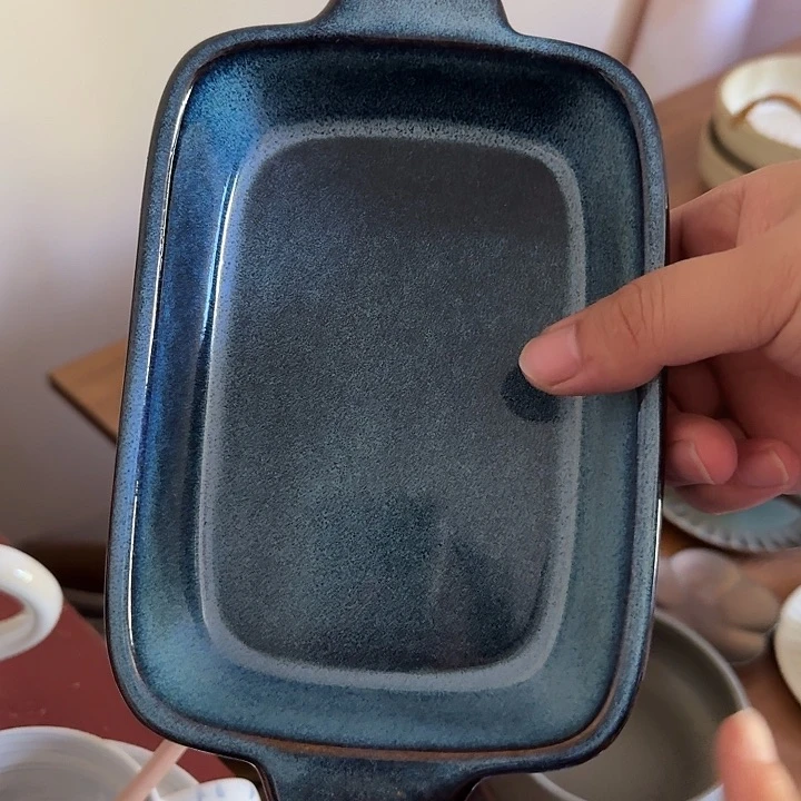 搪瓷双耳窑变蓝色烤盘