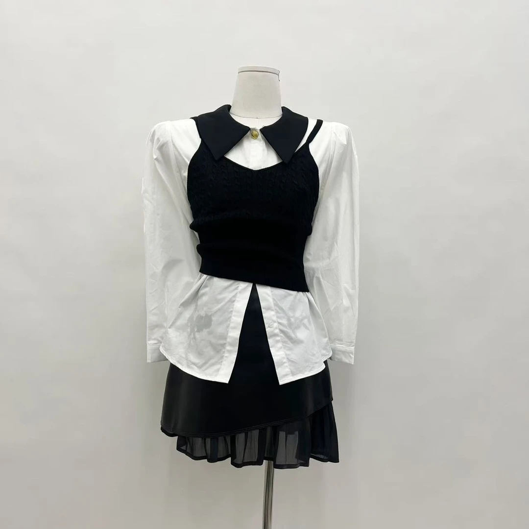 白衬衫女学院风翻领设计